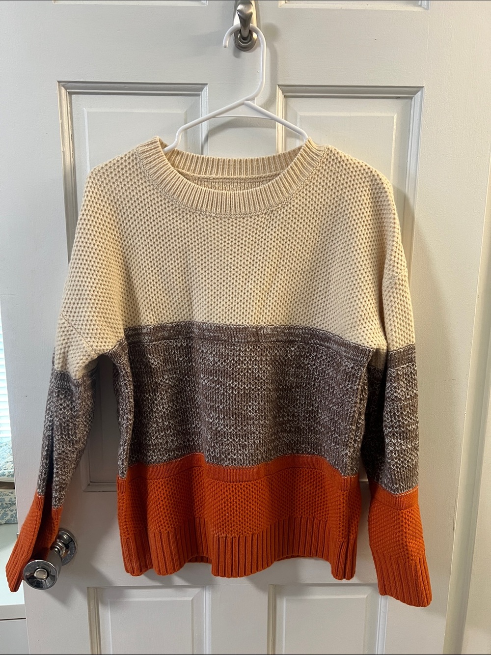 Colorblock Crewneck Sweater in Cream, Gray & Orange